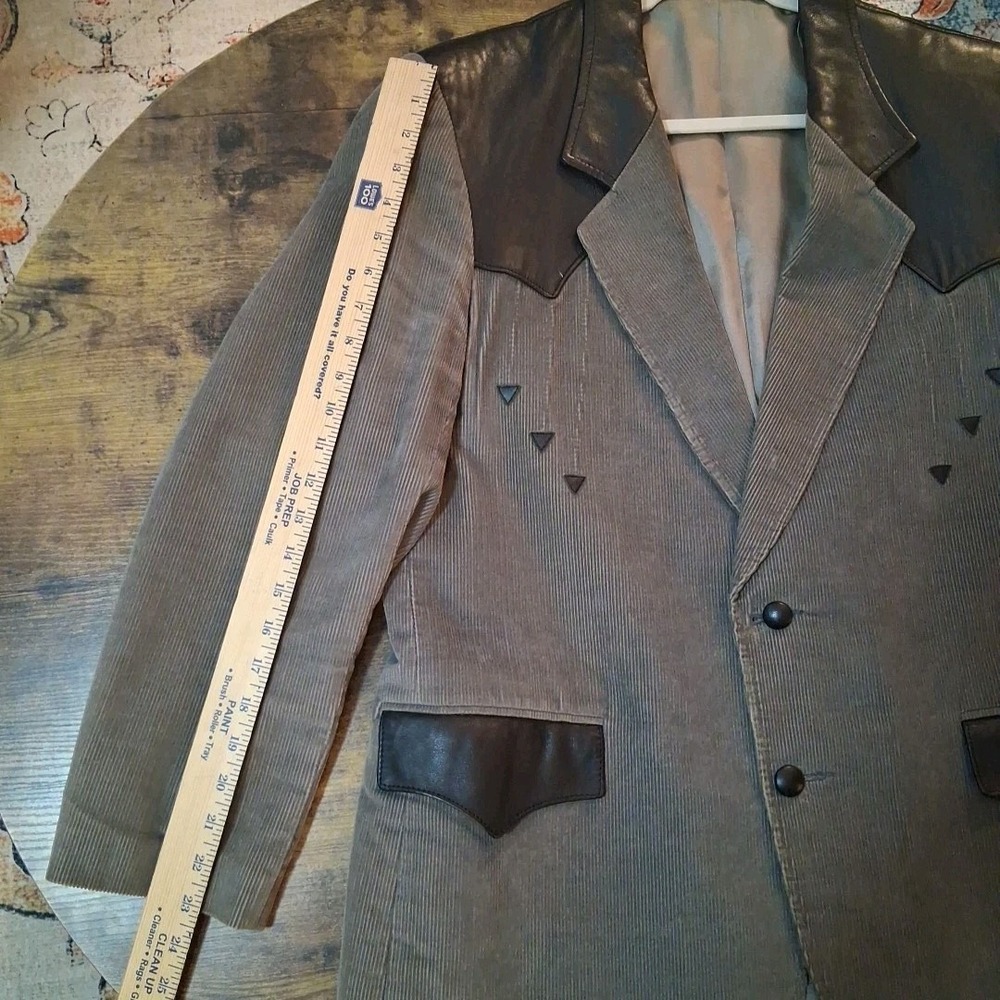 Vtg Pioneer Wear Men's Western Blazer Jacket Gray Corduroy Black Leather USA - Picture 12 of 13